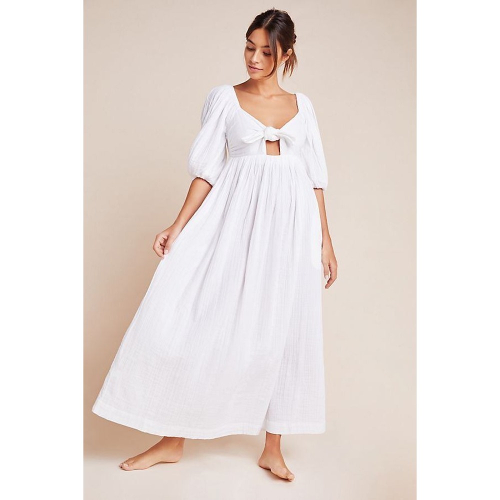 Mara Hoffman Violet Gauze Midi Dress L White Puff Sleeve Organic Cotton Coastal